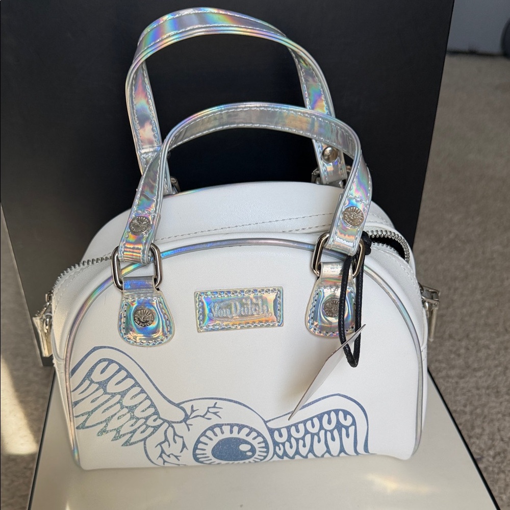 Von Dutch White Mini Dome Bag with Iridescent Handles - Picture 3 of 10